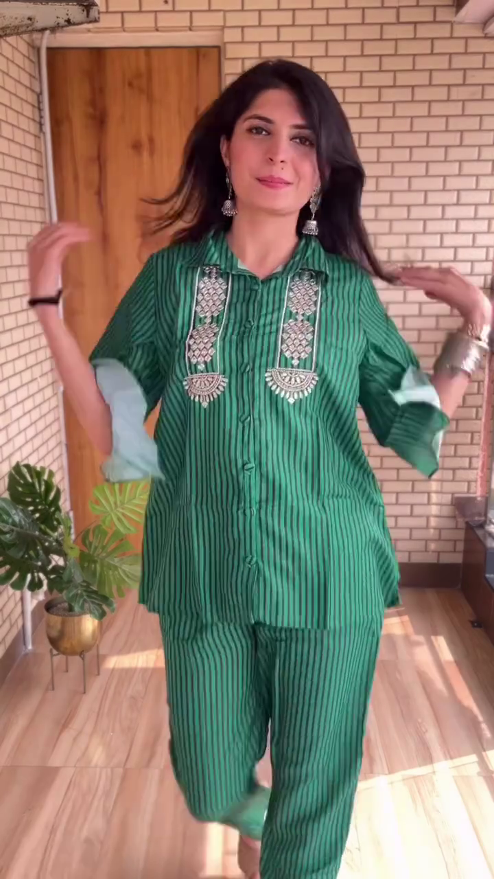 Emerald Green Striped Co-Ord Set
