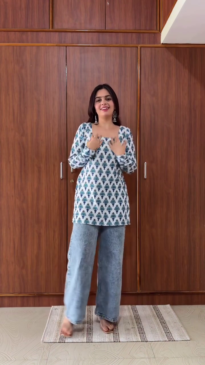 Blue Printed Straight Kurti with Relaxed Fit