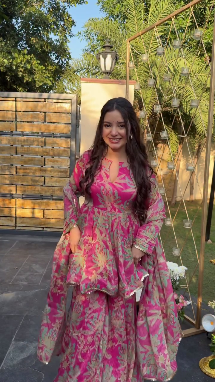 Fuchsia Pink Floral Festive Anarkali Set with Dupatta