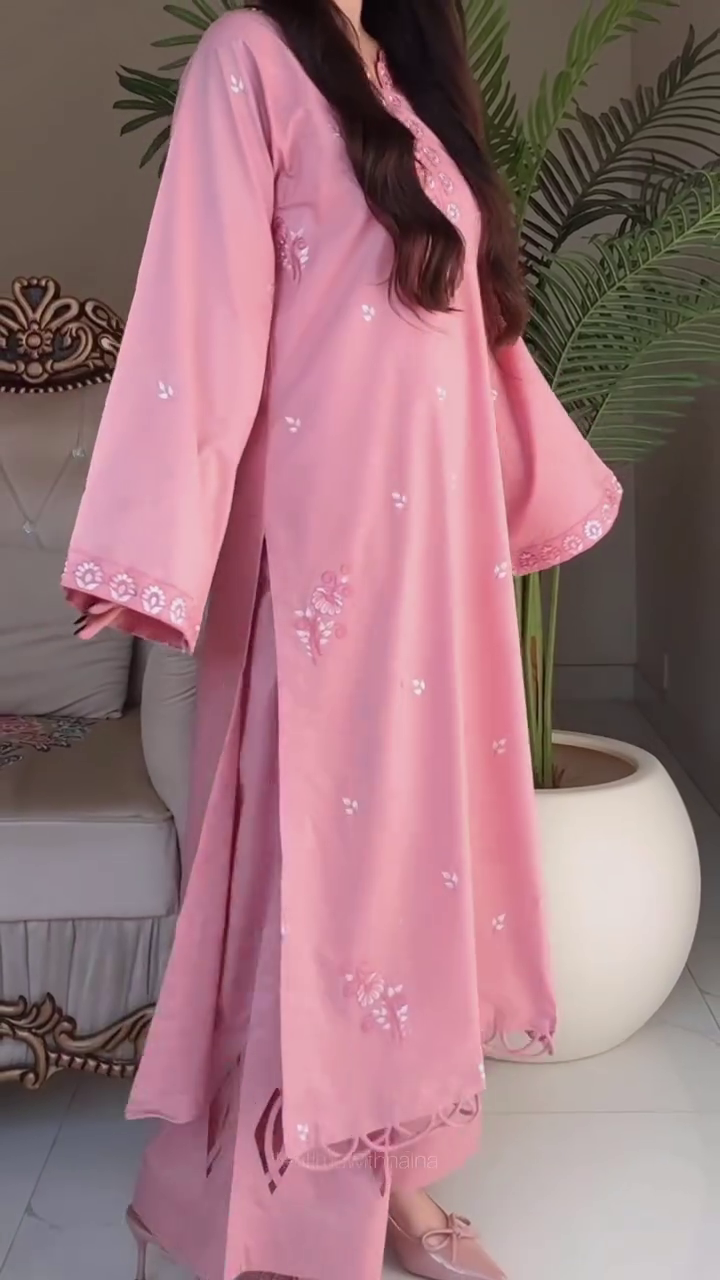 Blush Pink Embroidered Kurta Set with Matching Dupatta