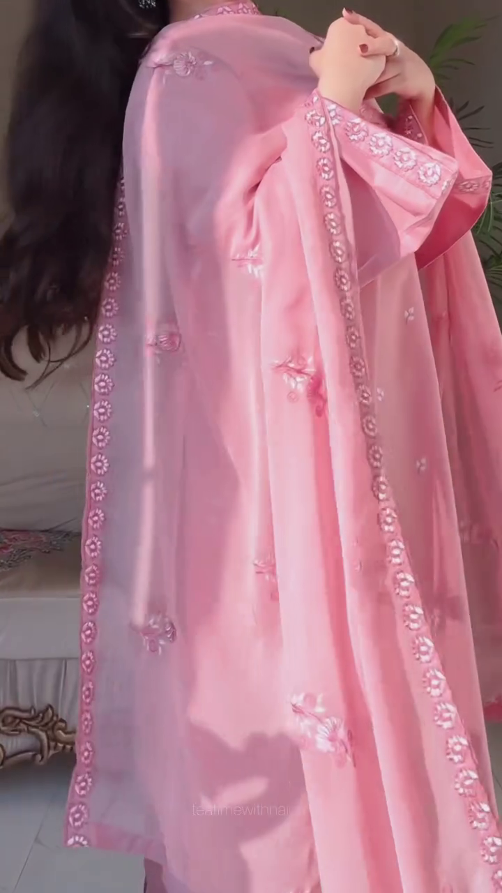 Blush Pink Embroidered Kurta Set with Matching Dupatta