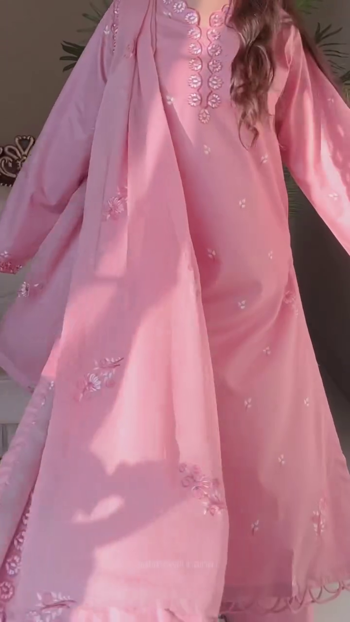 Blush Pink Embroidered Kurta Set with Matching Dupatta