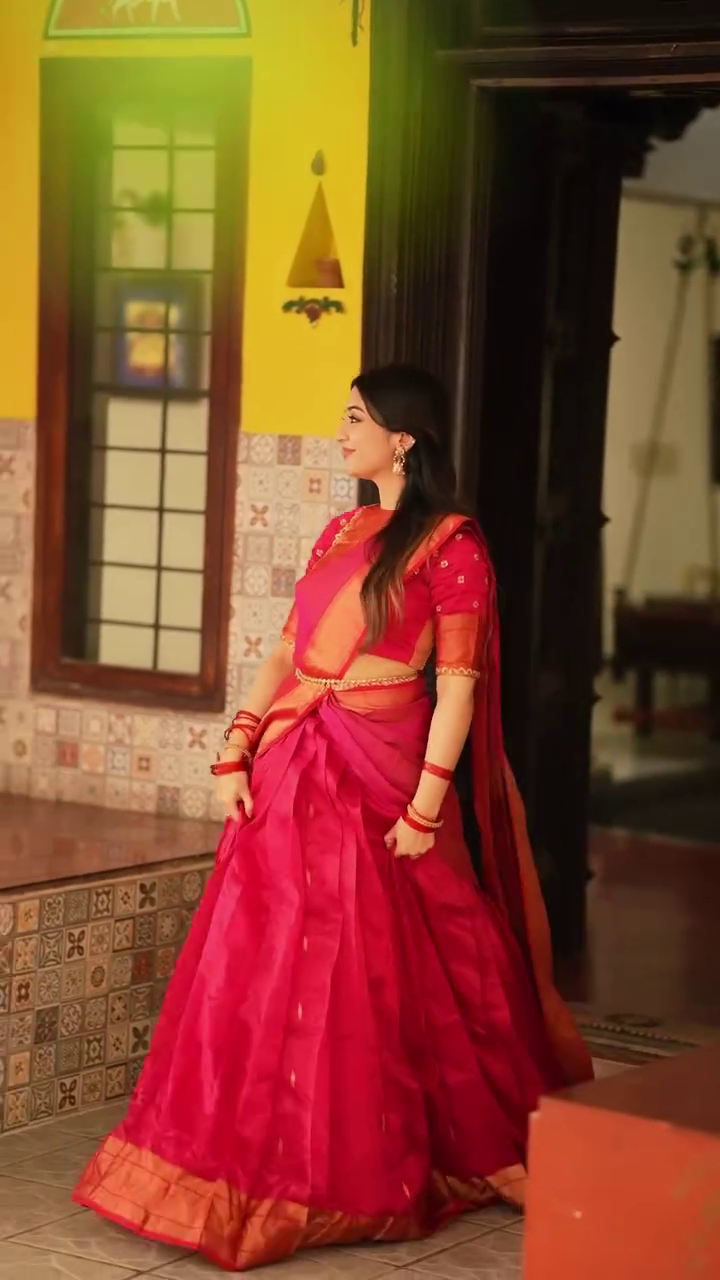 Royal Red & Orange Silk Saree with Traditional Blouse