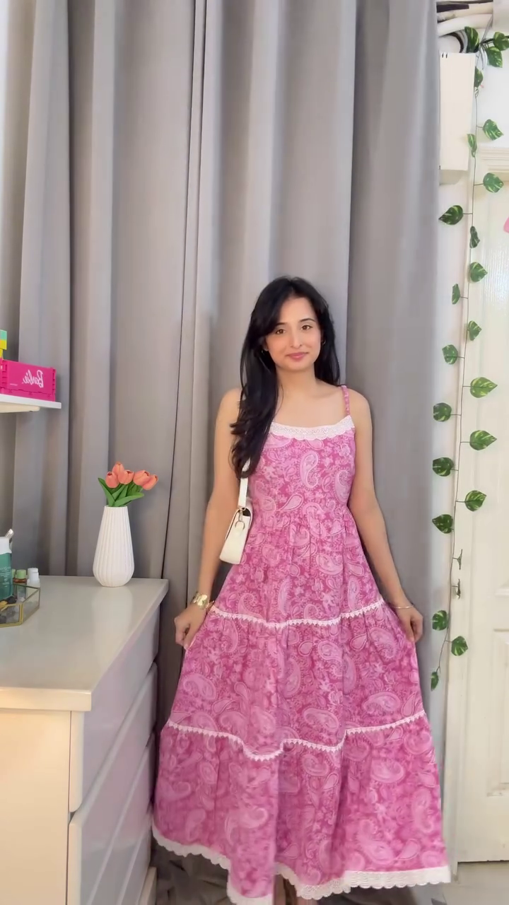 Pink Paisley Printed Tiered Maxi Dress