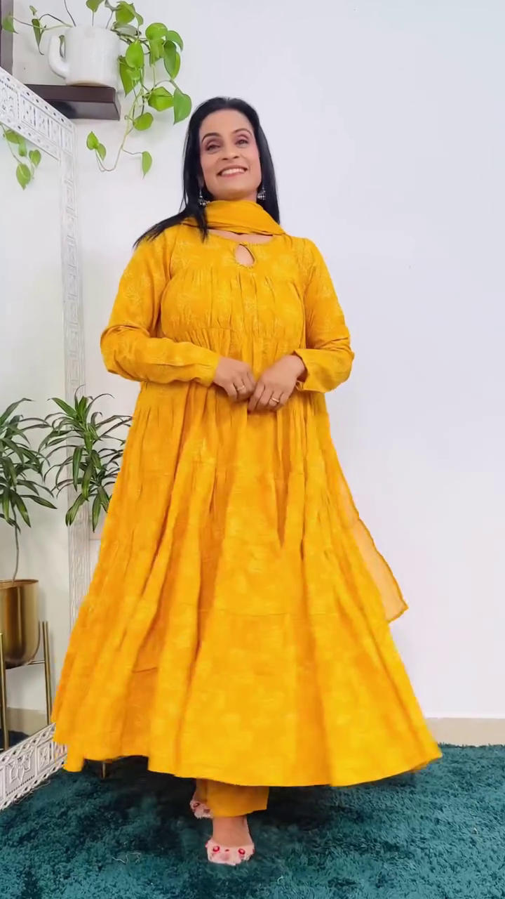 Mustard Anarkali Suit Set