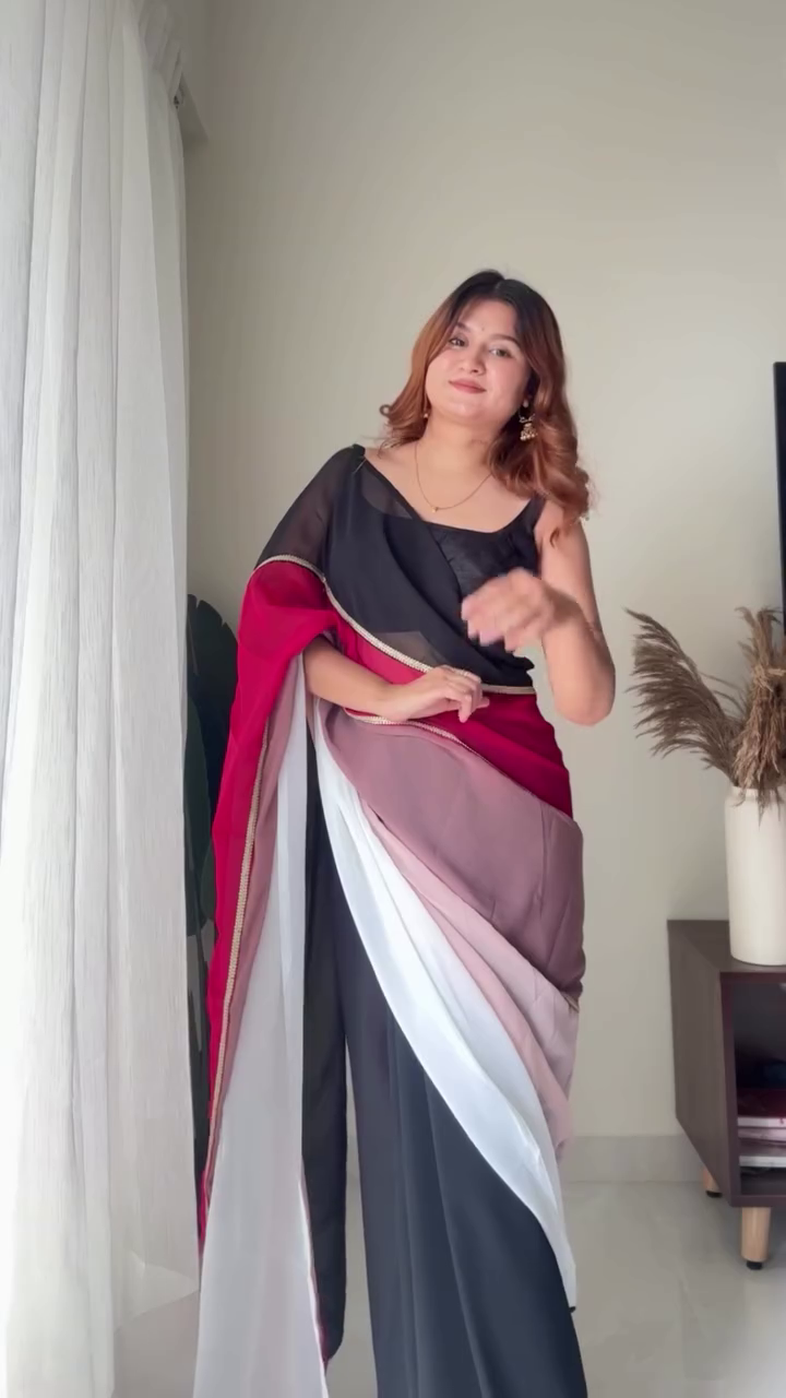 Color Block Satin Saree with Black Blouse