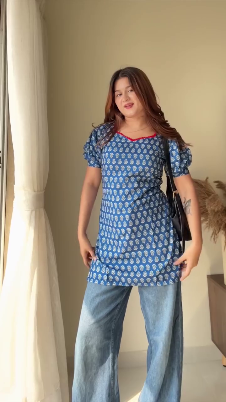 Blue Printed Short Kurti Top