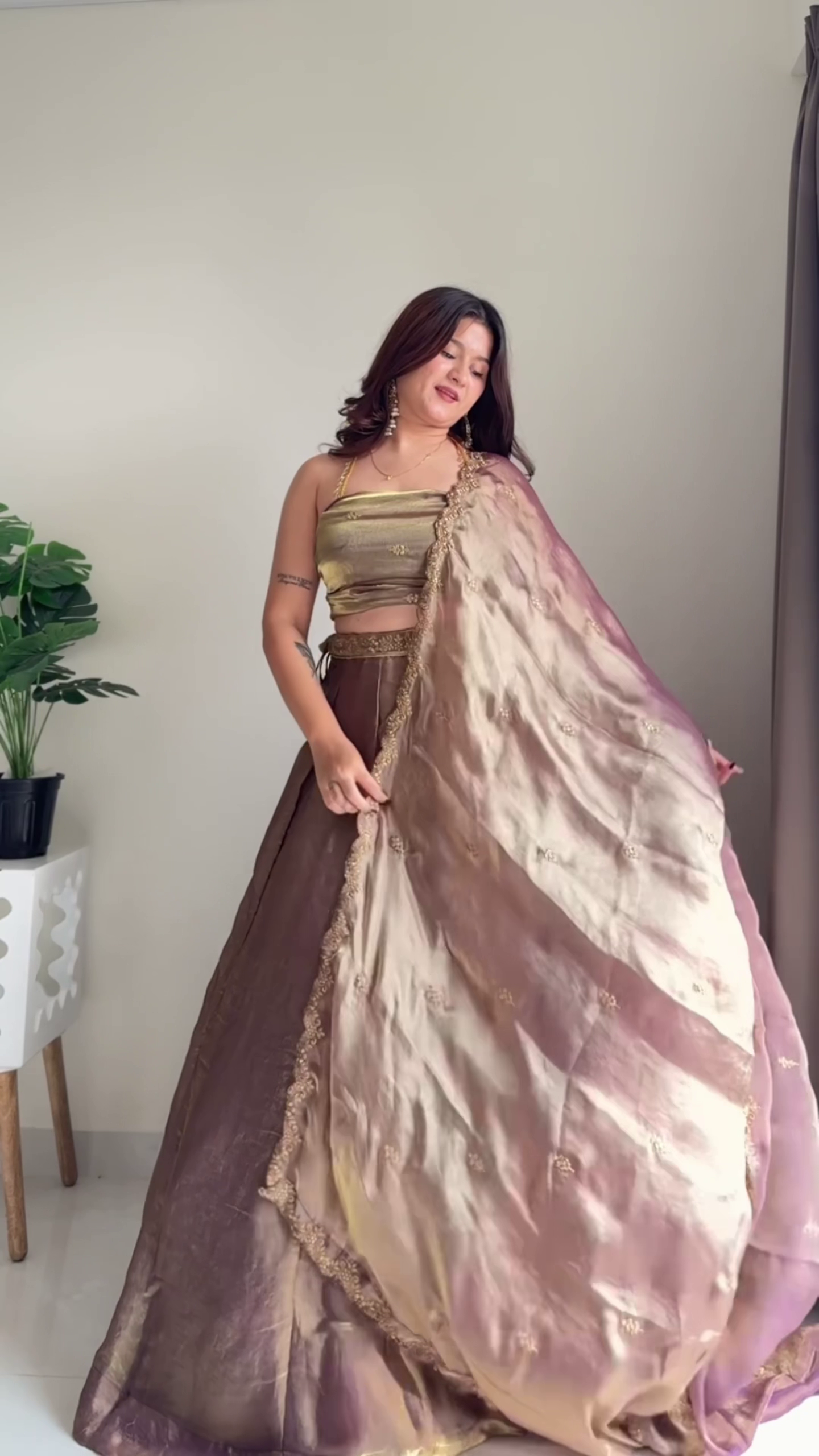 Gold & Mauve Silk Lehenga Set