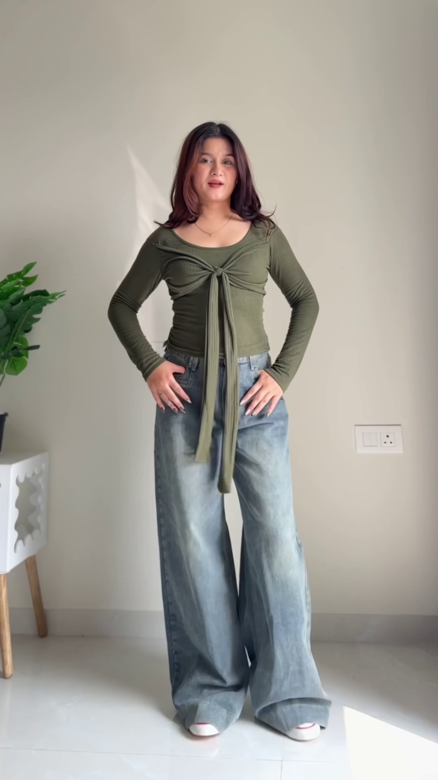 Grey Ribbed Bell Sleeve Top