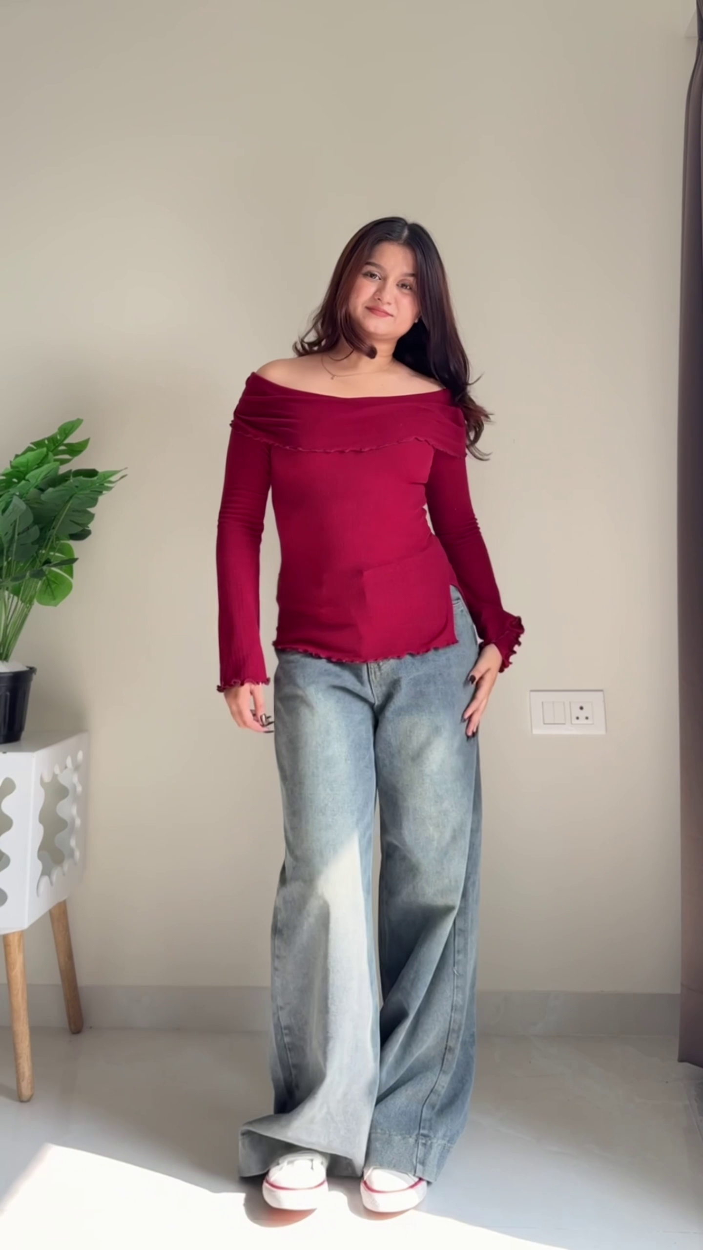 Grey Ribbed Bell Sleeve Top