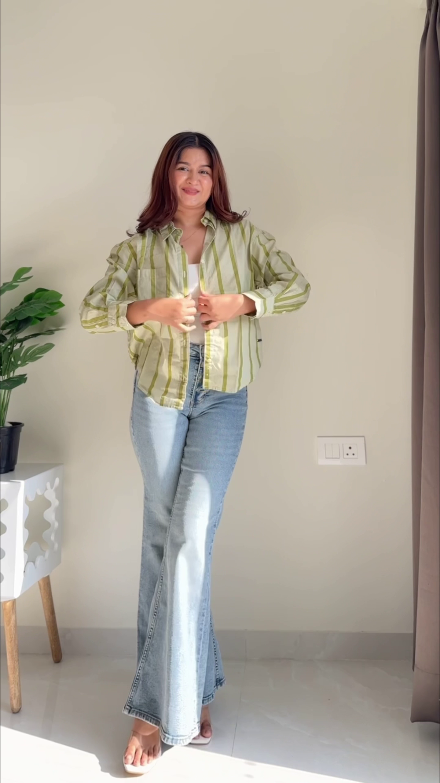 Green Striped Casual Shirt