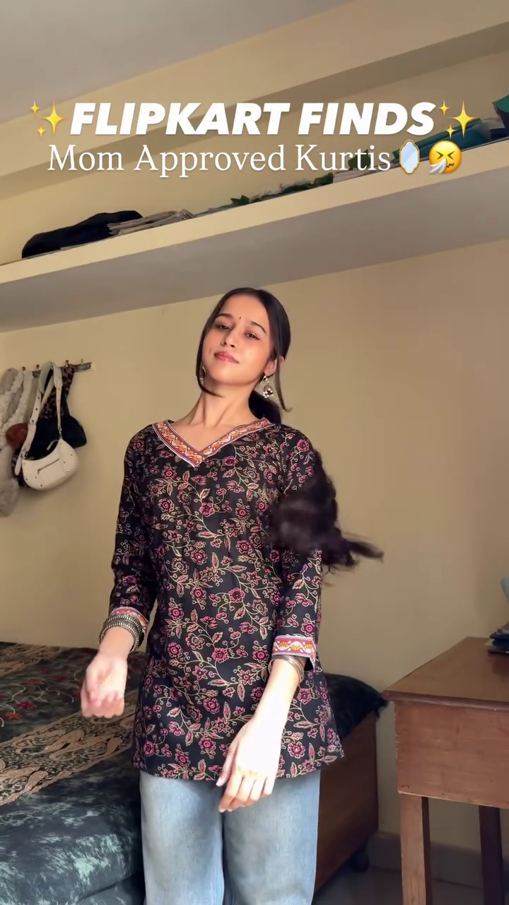 Black Floral Printed Kurti Top