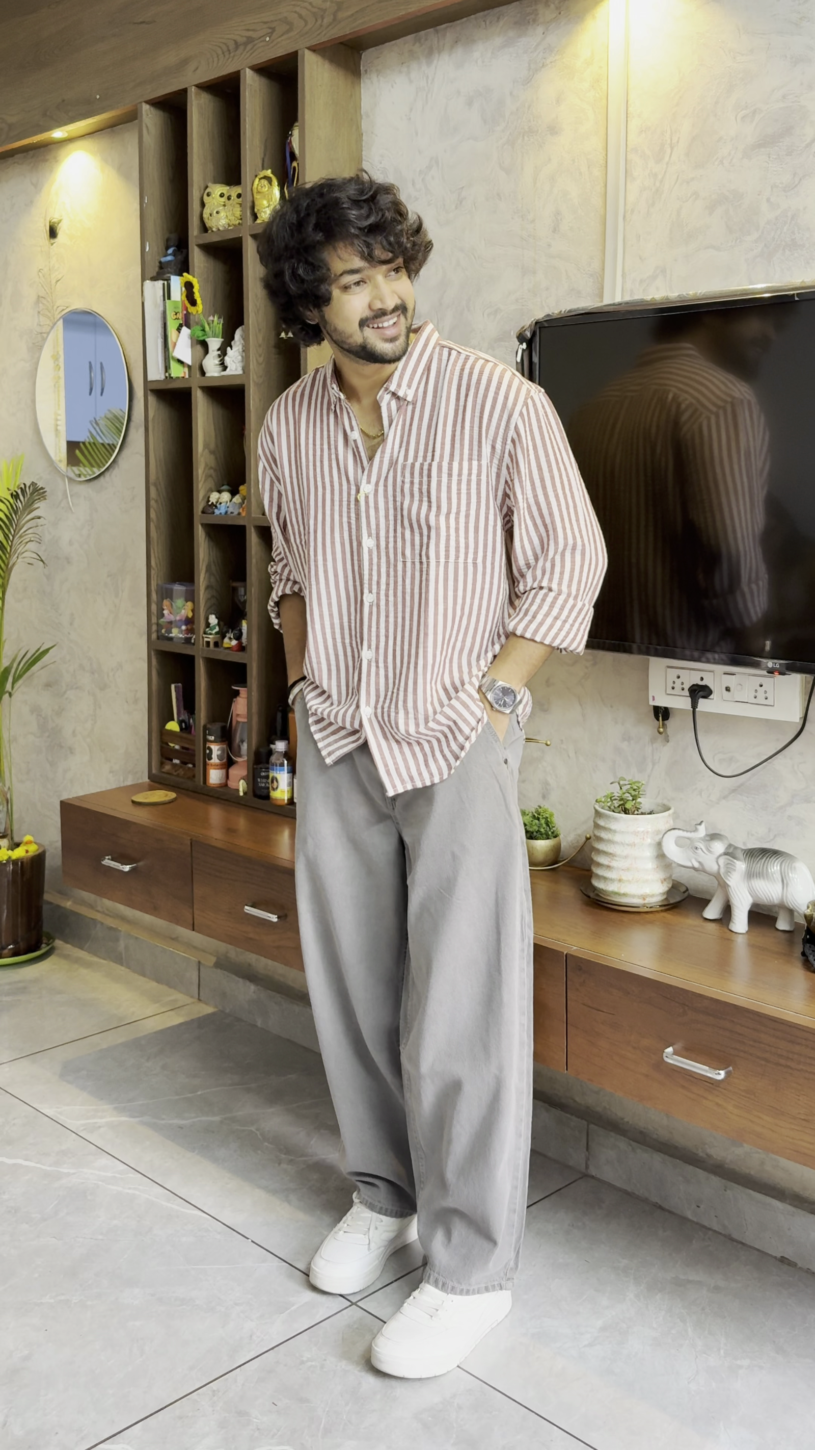 Rust & White Striped Casual Shirt