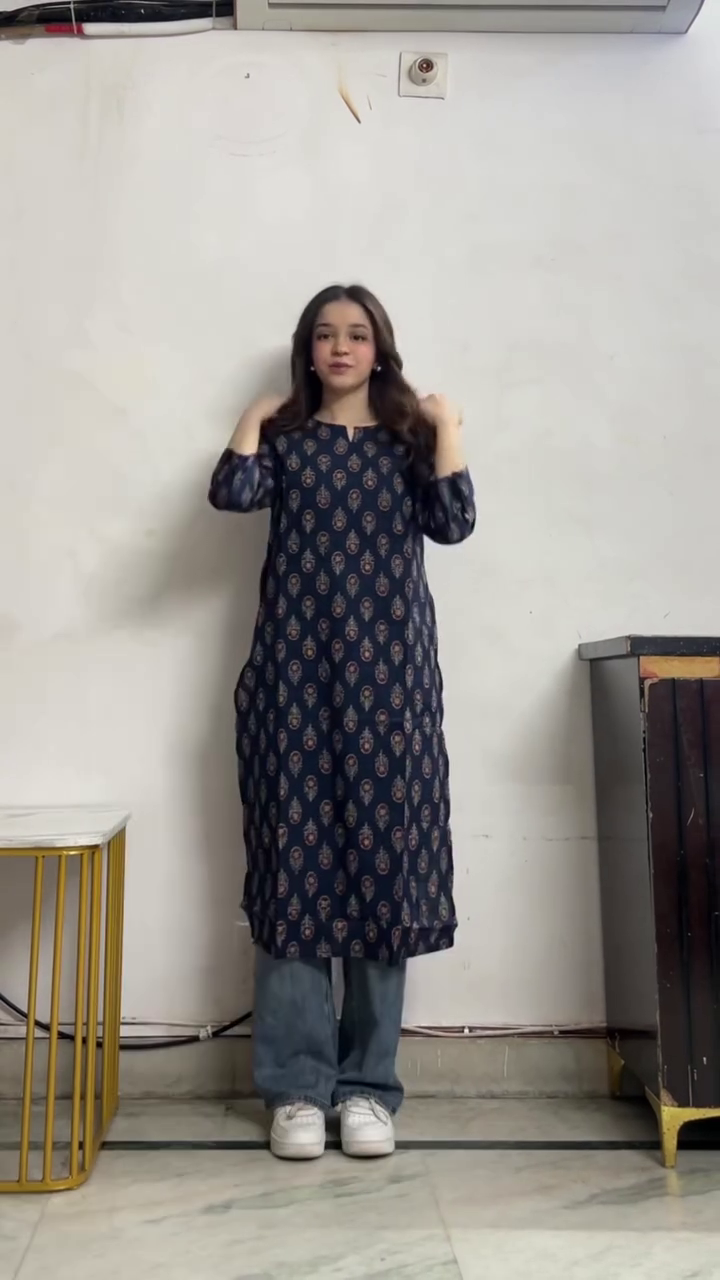 Teal Printed Straight Kurti