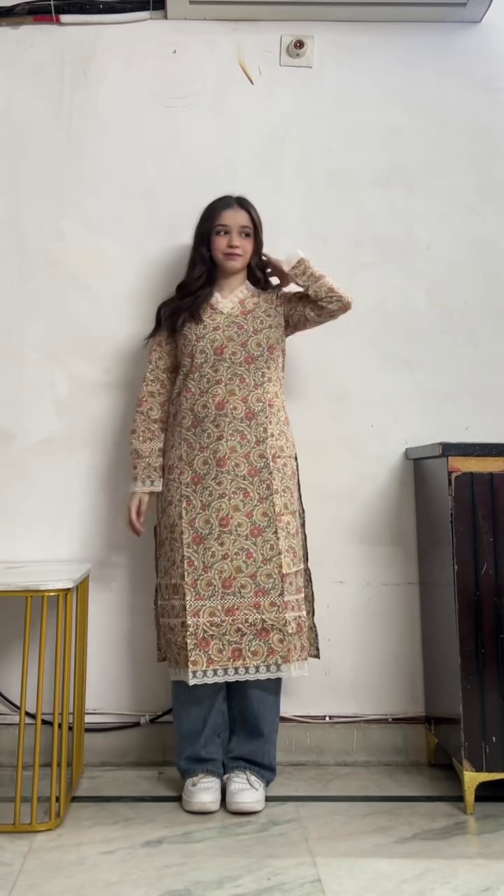 Teal Printed Straight Kurti