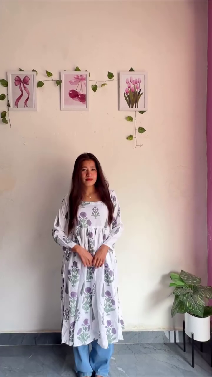 Wine Printed Anarkali Dress