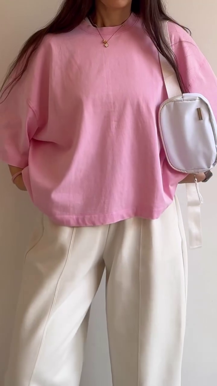 Pink Oversized T-Shirt with Cream Wide Pants