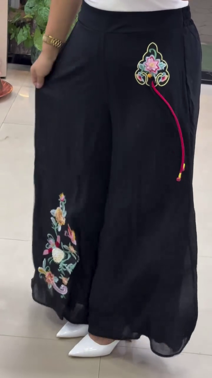Black Embroidered Palazzo Pants