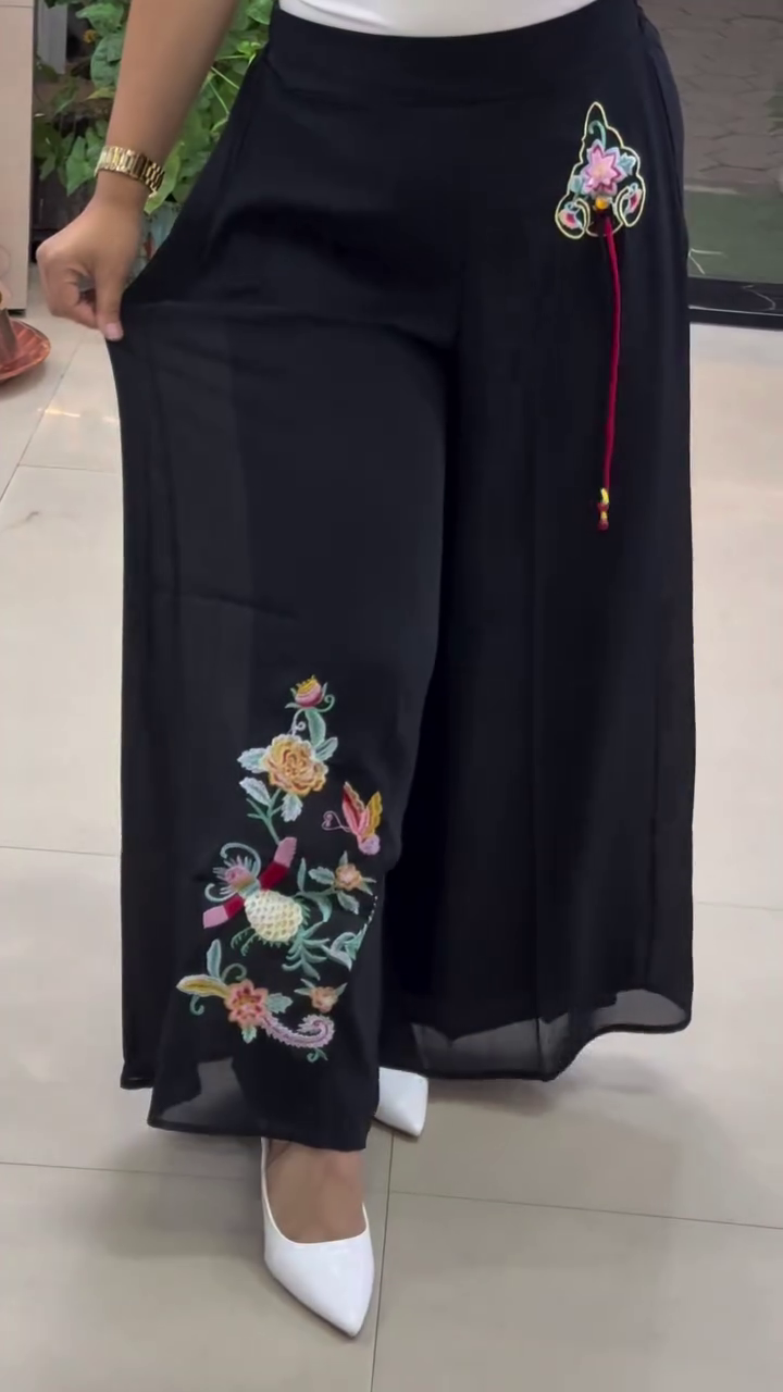Black Embroidered Palazzo Pants