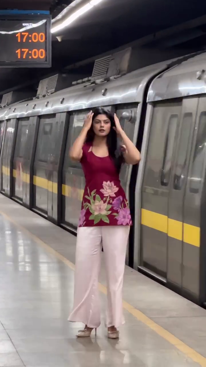 Maroon Floral Top with Light Pink Wide Pants