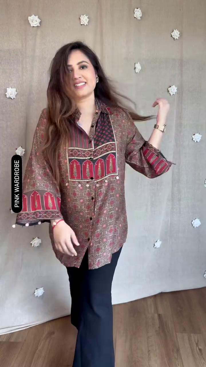 Teal Printed Kurti with Black Flared Pants