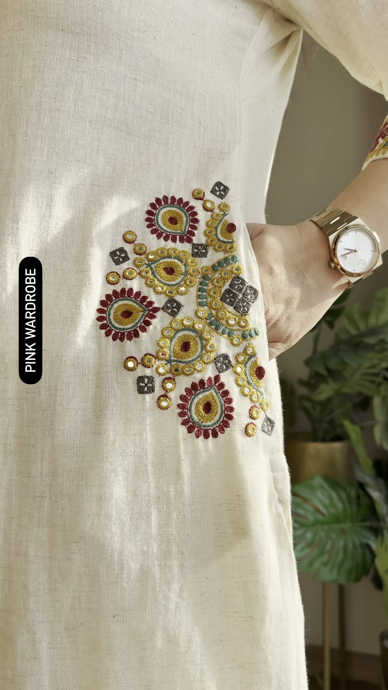 Cream Embroidered Kurti Set