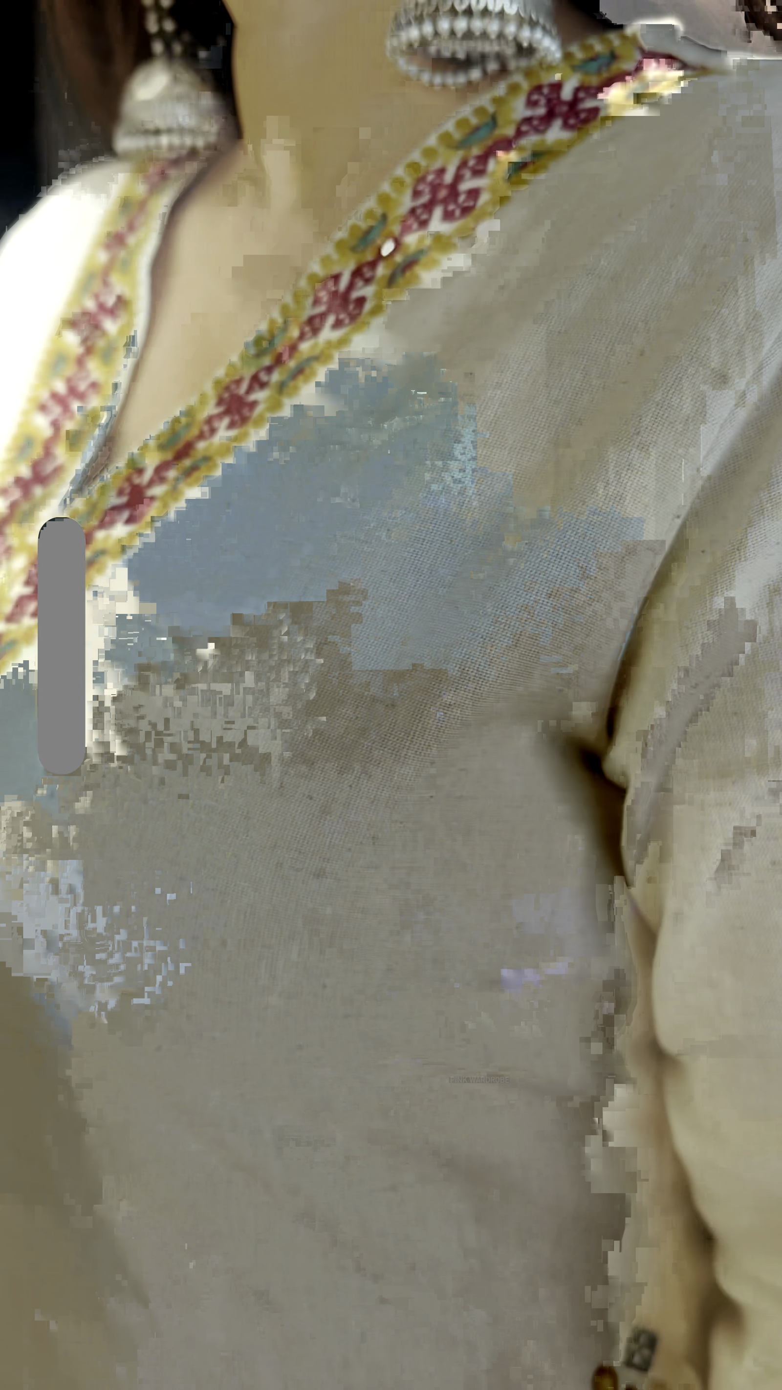 Cream Embroidered Kurti Set