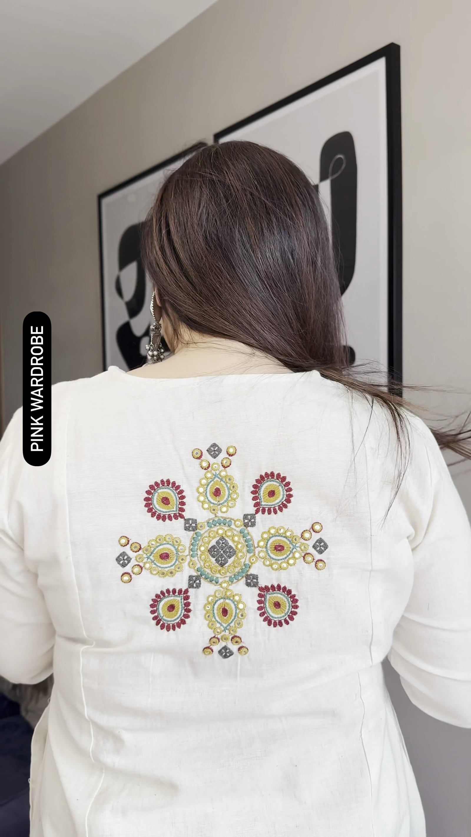 Cream Embroidered Kurti Set