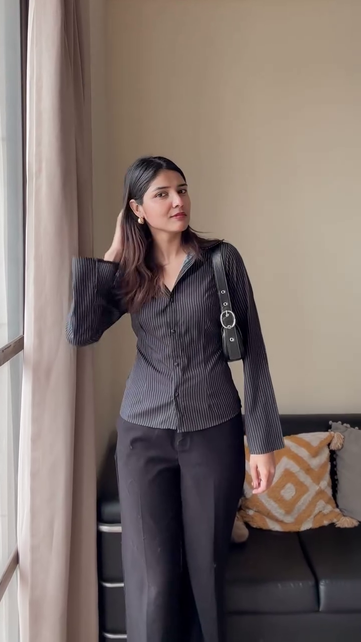 Black Pinstripe Shirt with Black Trousers