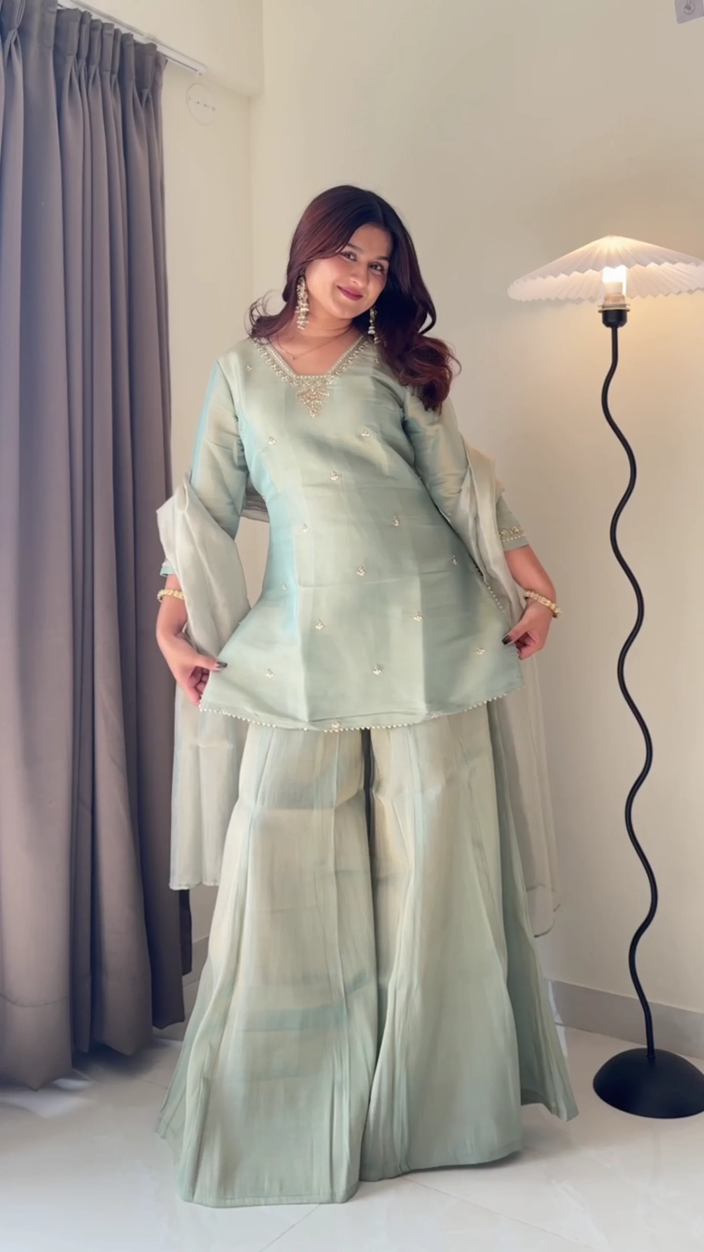 Champagne Gold Wrap Kurta with Flared Palazzo