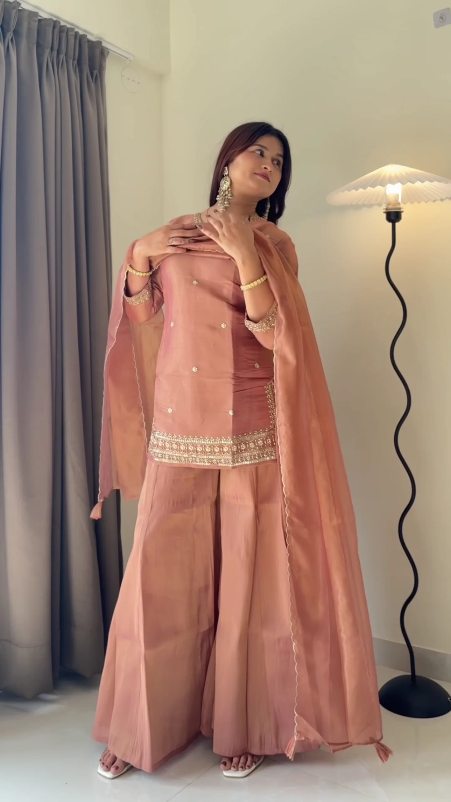 Champagne Gold Wrap Kurta with Flared Palazzo