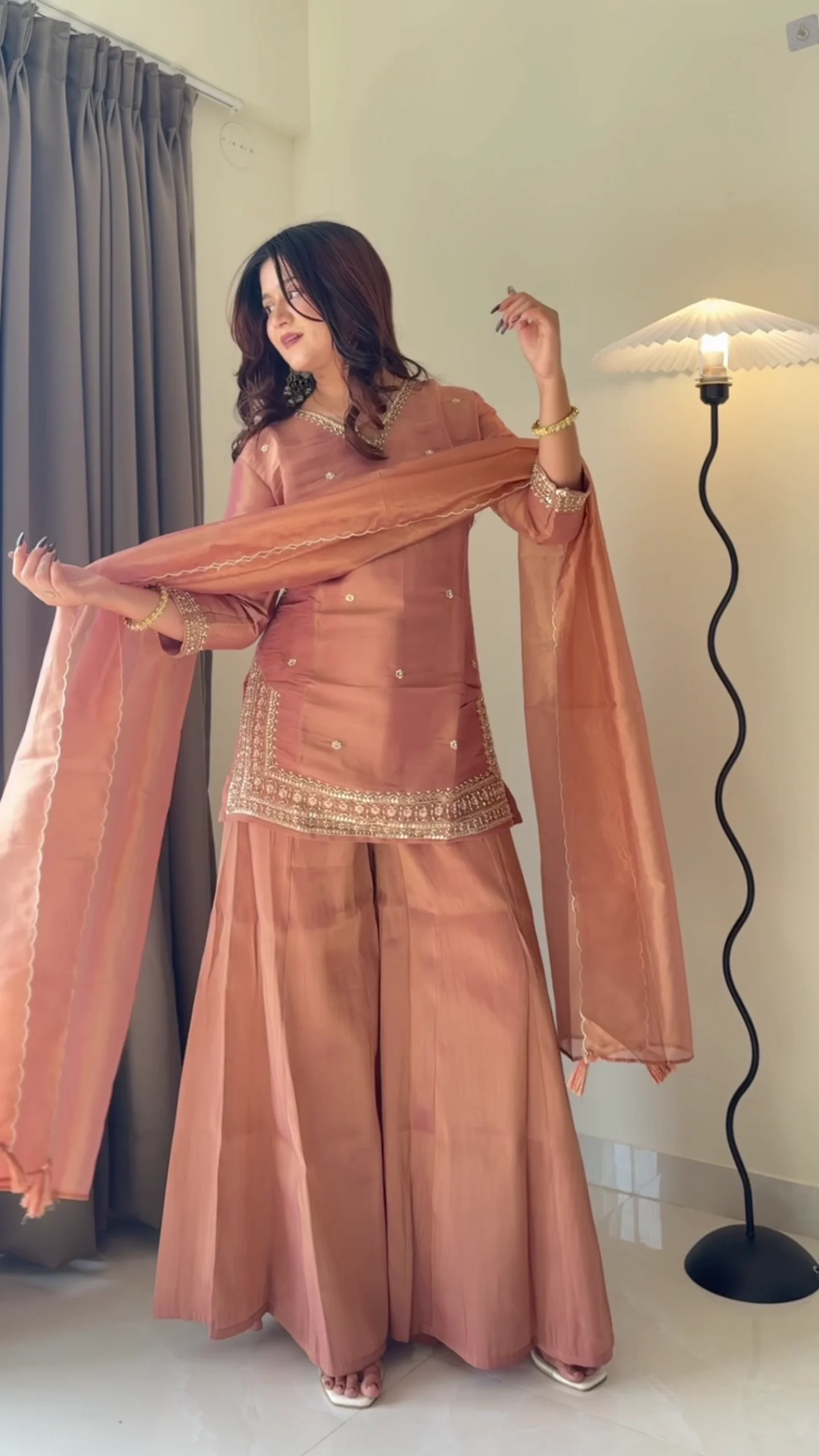 Champagne Gold Wrap Kurta with Flared Palazzo
