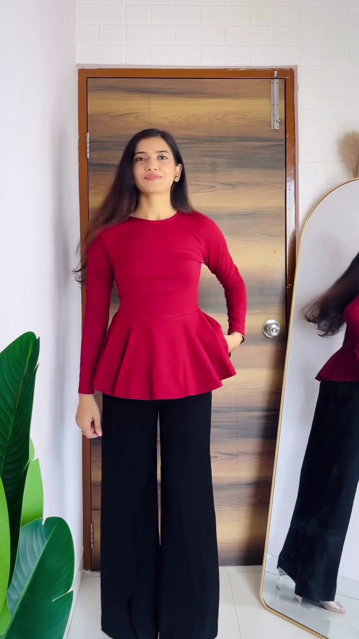 Red Peplum Top with Black Palazzo