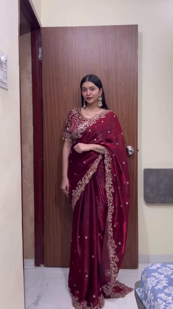 Teal Designer Embroidered Saree