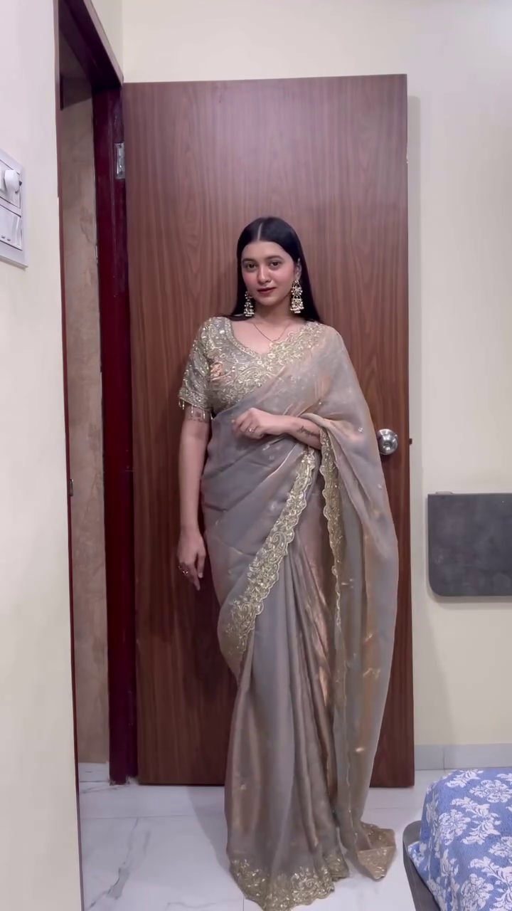 Teal Designer Embroidered Saree