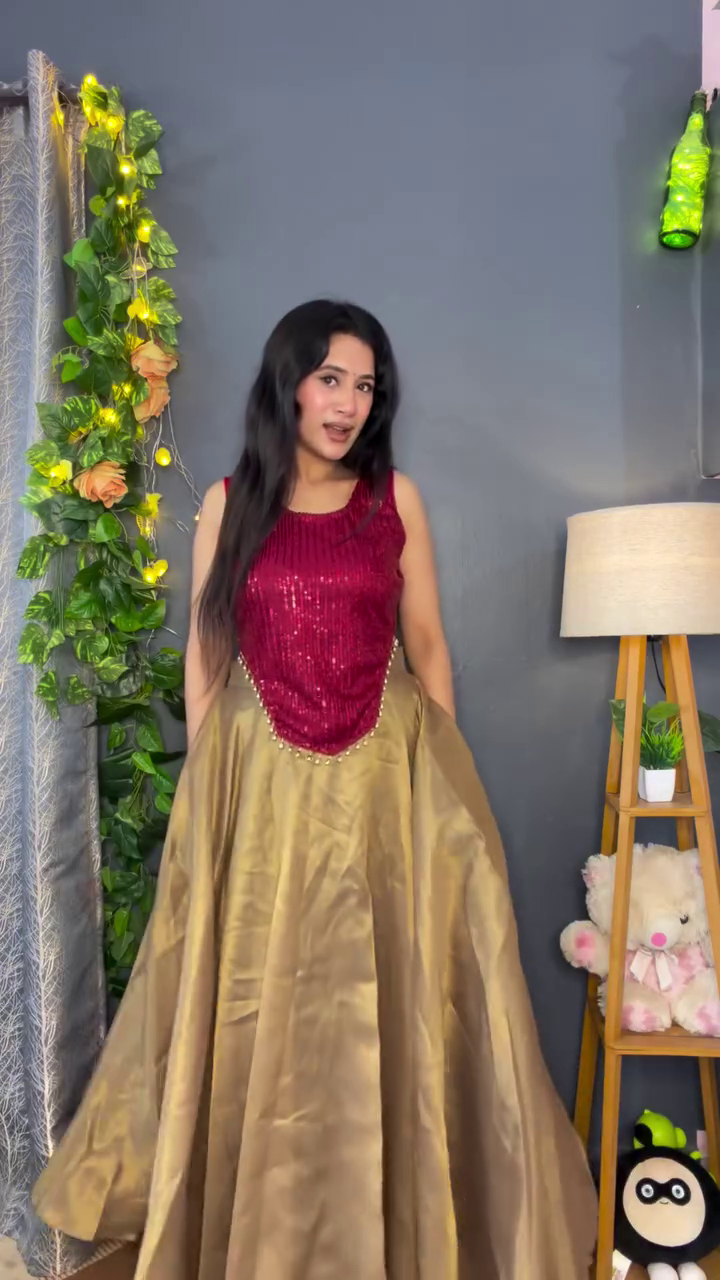 Elegant White Top with Maroon Floral Skirt