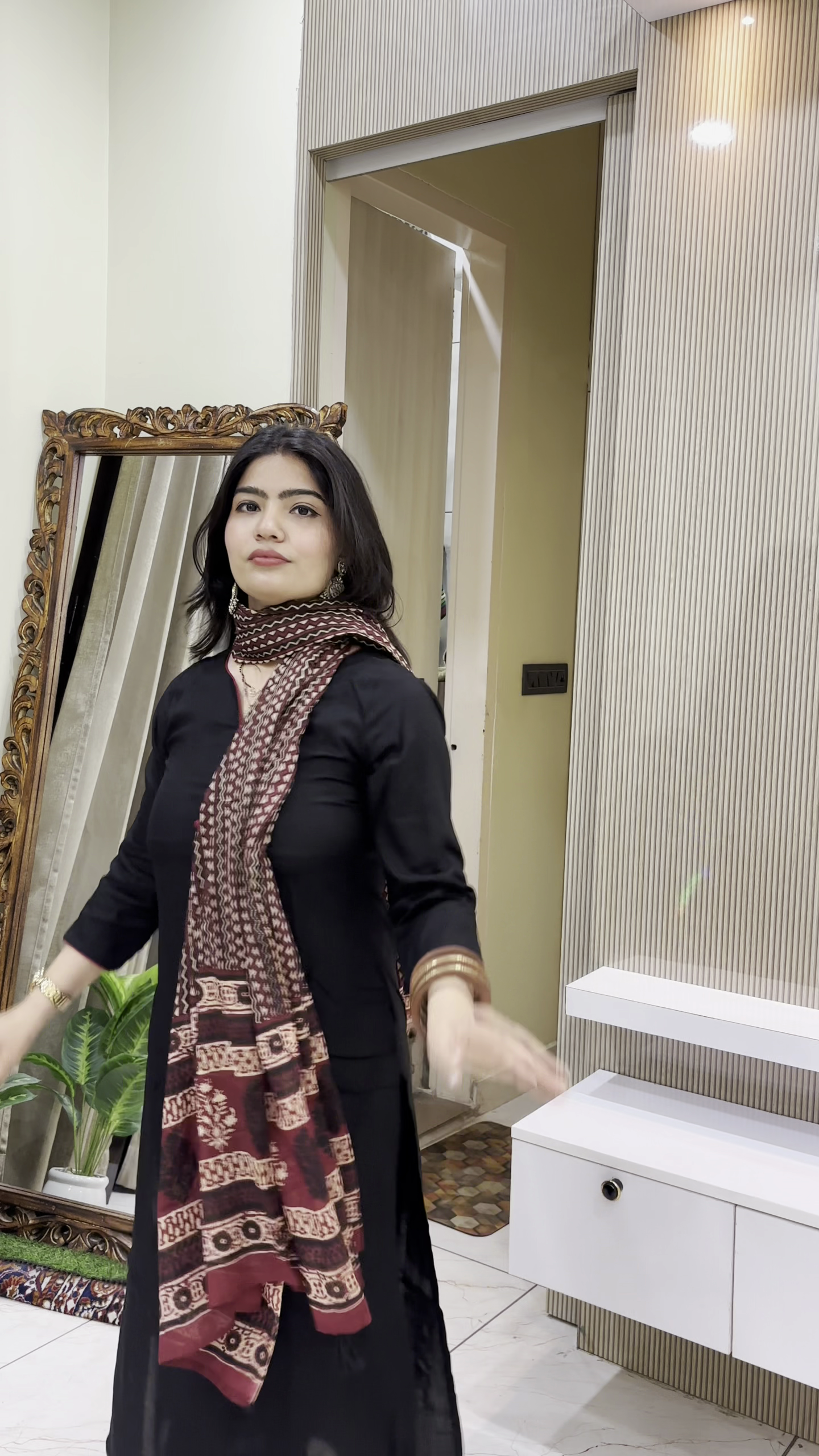 Classic Black Kurta with Printed Dupatta