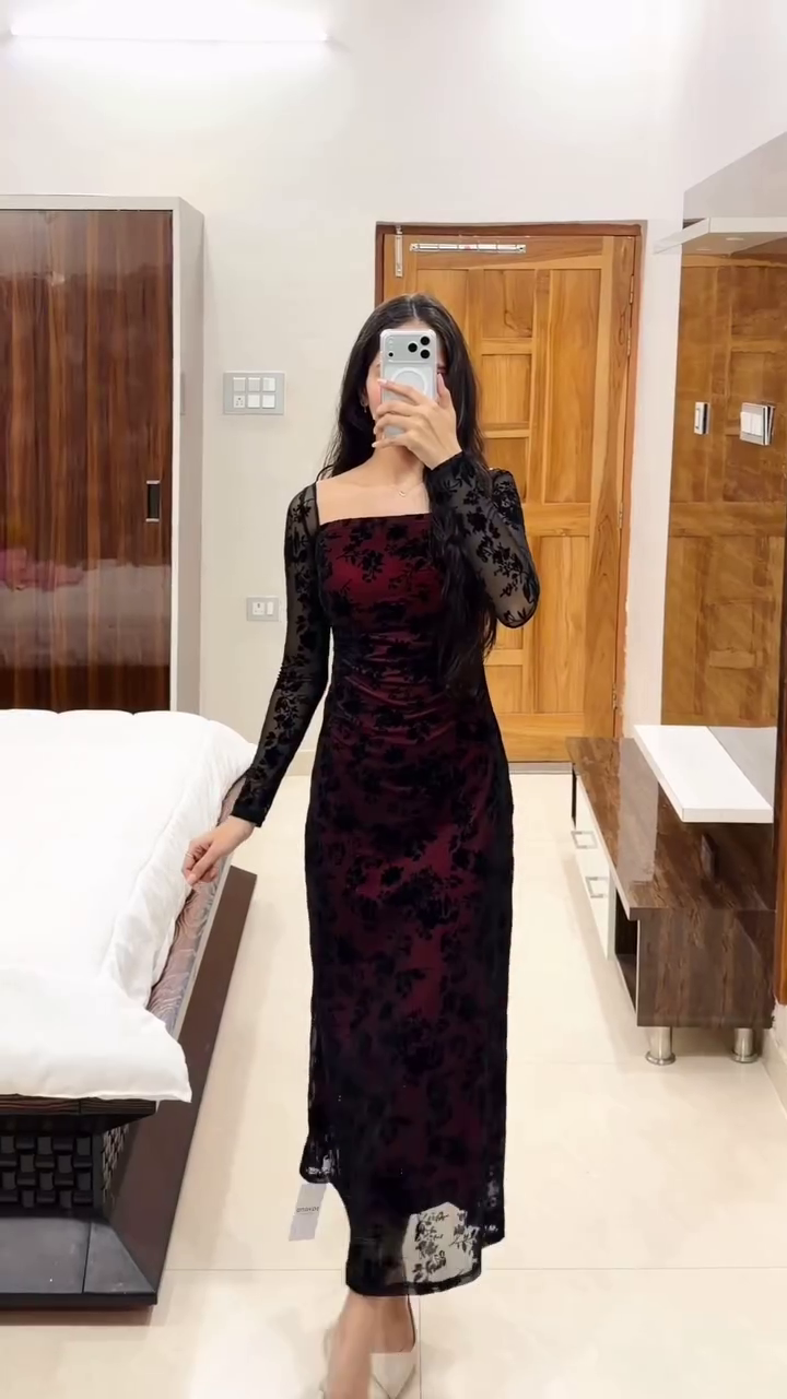 Wine Velvet Bodycon Evening Dress