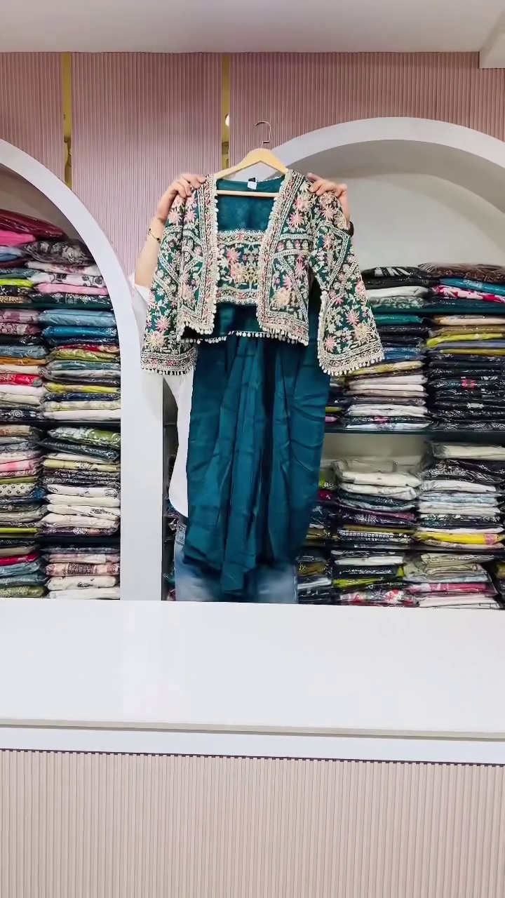 Teal Embroidered Ethnic Lehenga Set