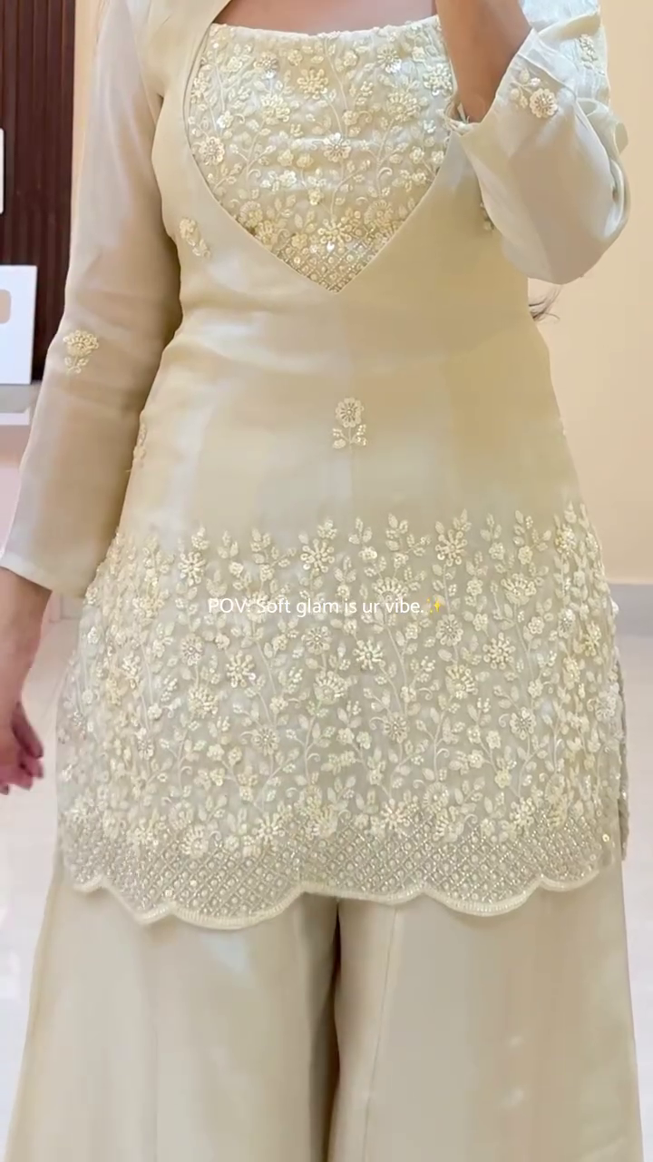 Soft Cream Embroidered Kurta Palazzo Set