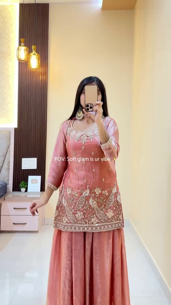 Soft Cream Embroidered Kurta Palazzo Set