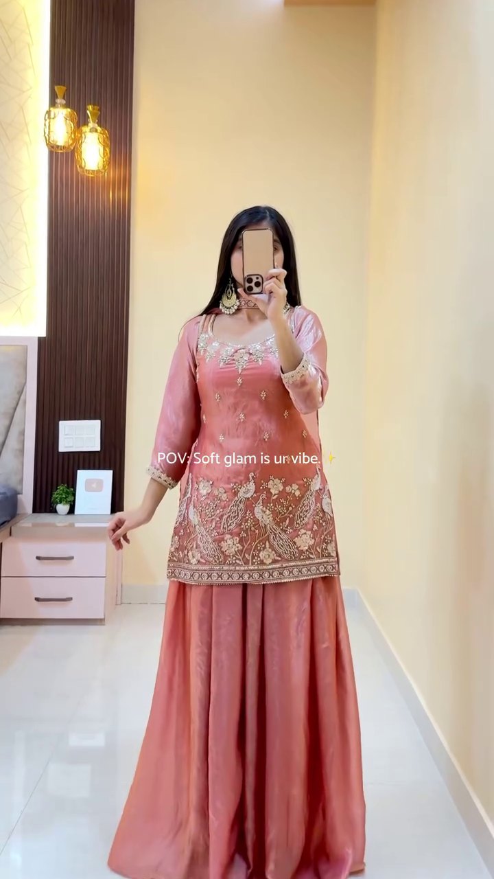 Soft Cream Embroidered Kurta Palazzo Set