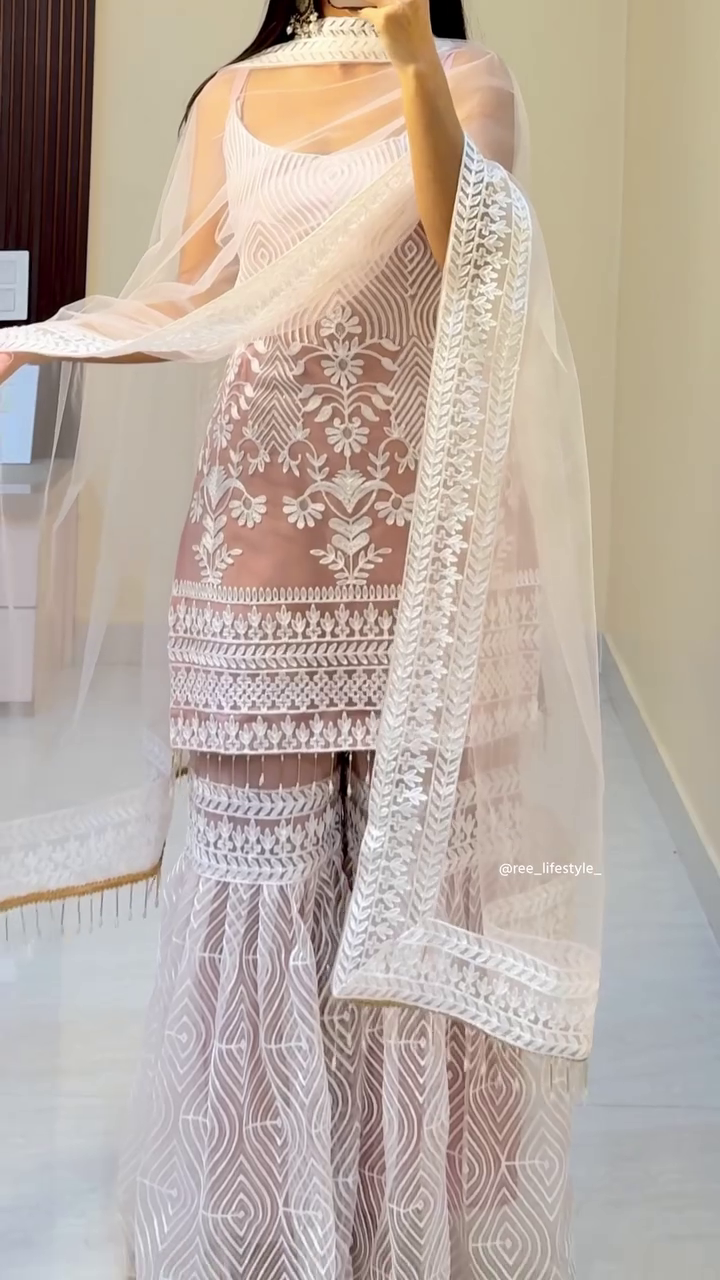 Elegant White Sharara Suit with Dupatta