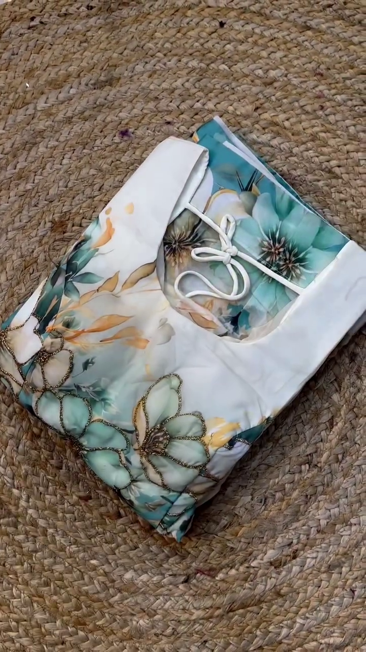 Floral Aqua Designer Gown with Bottom