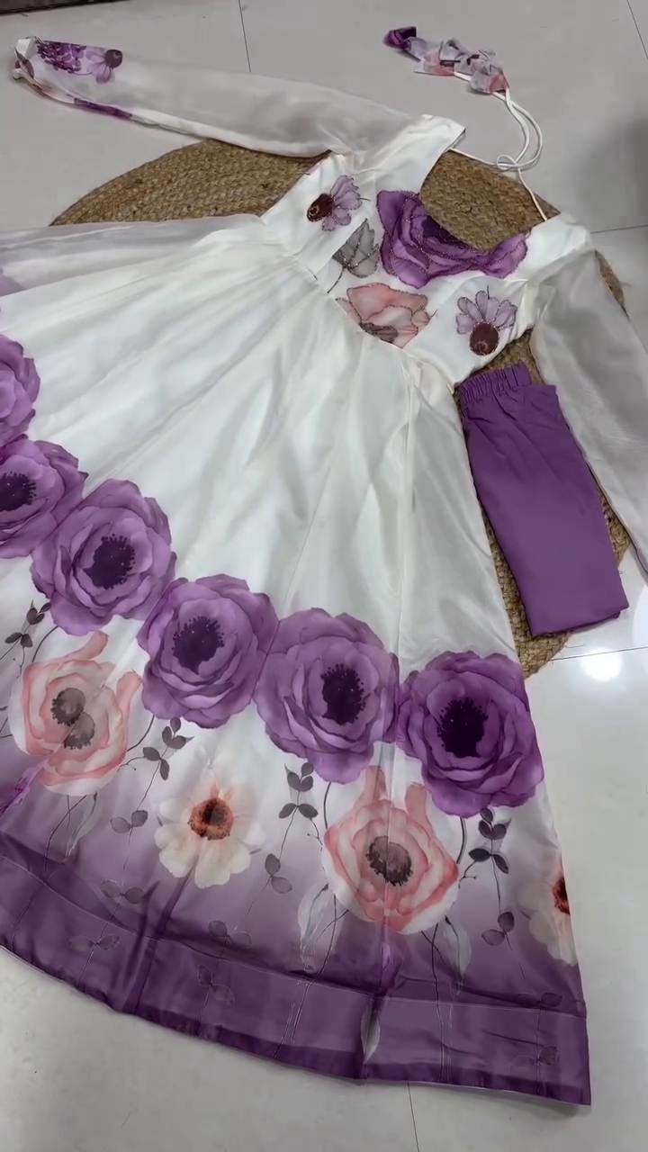 Floral Aqua Designer Gown with Bottom