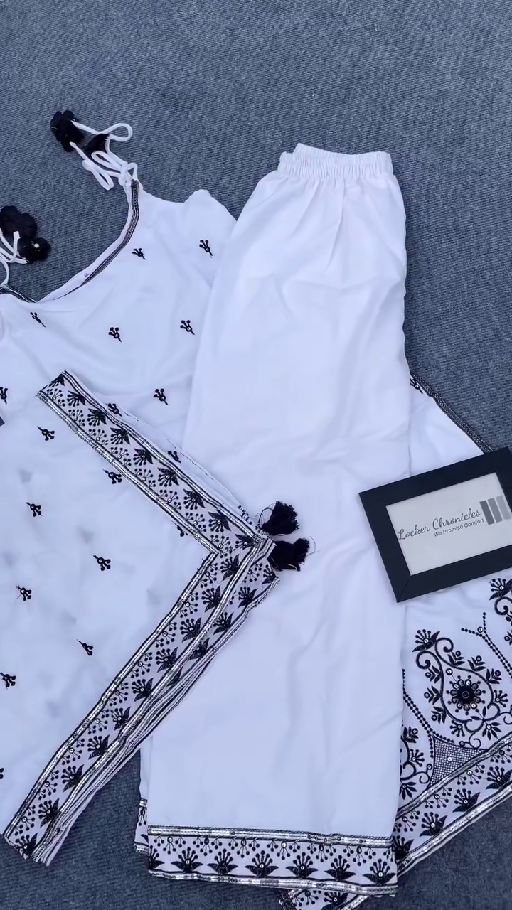 White Embroidered Kurta Pant Set