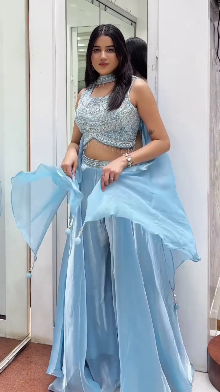 Sky Blue Designer Lehenga Choli Set
