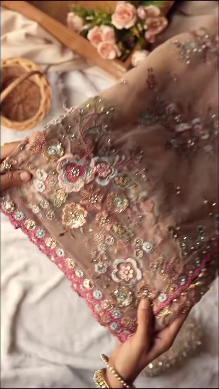 Elegant Floral Embroidered Net Dupatta