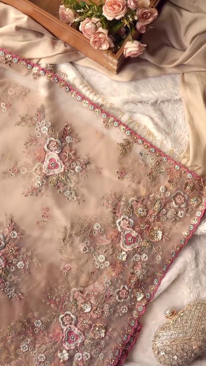 Elegant Floral Embroidered Net Dupatta