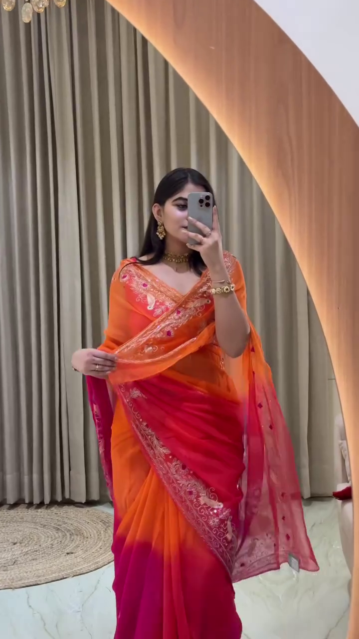 Orange Designer Party Wear Saree
